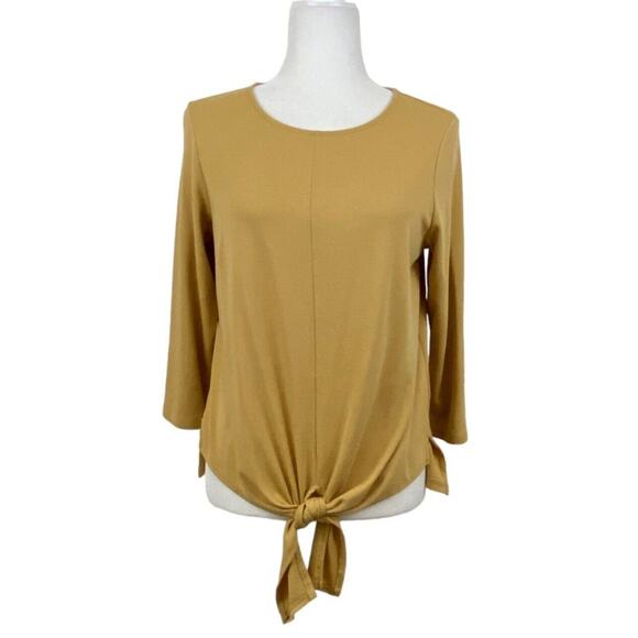 J. JILL Top Cotton Blend Tie Waist 3/4 Sleeve Yellow Gold Shirt Size 2X - Picture 1 of 1